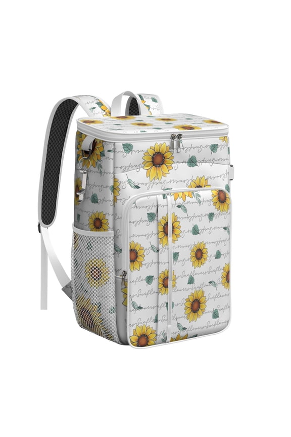 Retro Sunflower Graphic Cooler Backpack - 20L Insulated Leakproof Lunch Backpack for Workers, Students & Families, Golden Floral Pattern