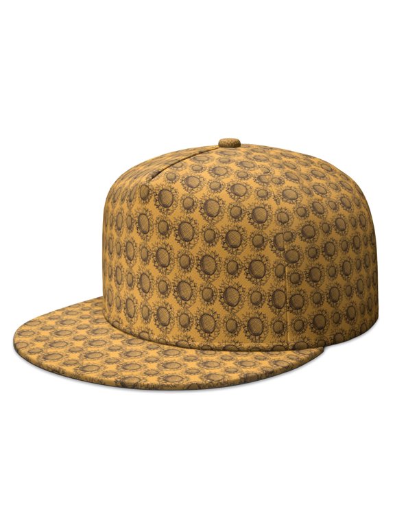 Retro Sunflower Graphic Flat Brim Hat - Adjustable Full Panel Cap for Men Women - Country Floral Streetwear