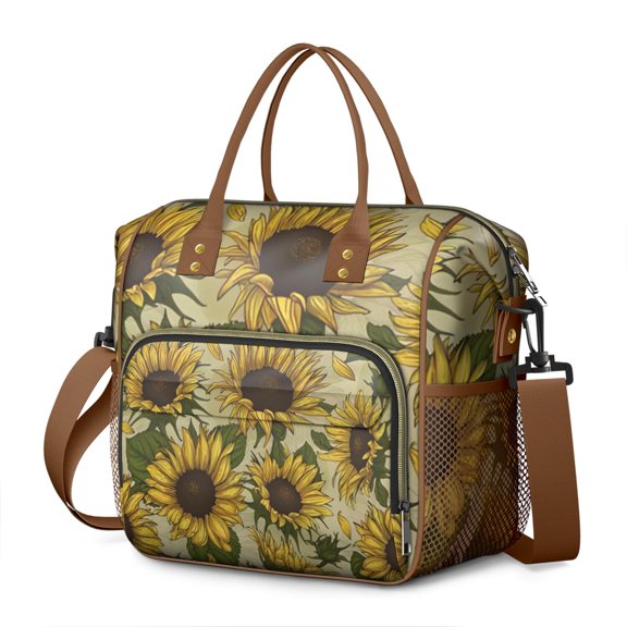 Retro Sunflower Graphic Leakproof Cooler Bag - Large Insulated Tote for Work, School & Outdoor Adventures