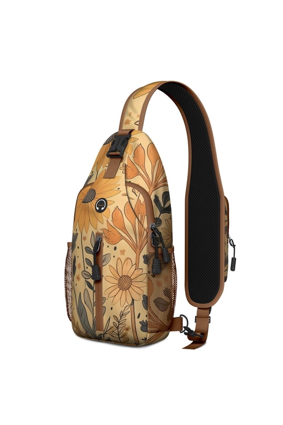 Retro Sunflower Graphic Sling Bag with Adjustable Strap, Multiple Compartments, Lightweight Durable Crossbody Backpack for Daily Commuting, Gym, Travel