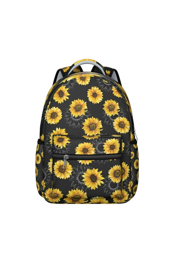 Retro Sunflower Graphic Students Backpack Lightweight and Comfortable School Bag with Golden Bloom and Wildflower Pattern