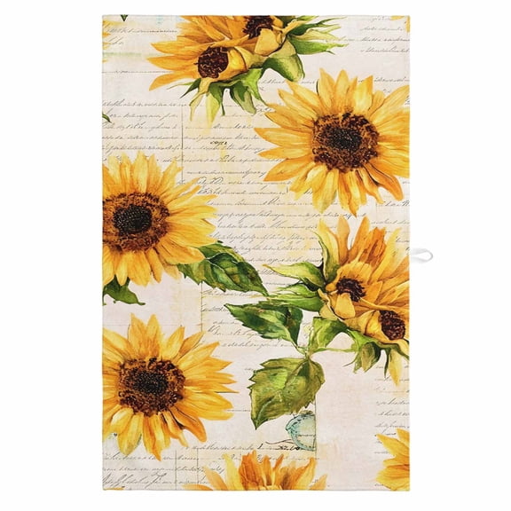 Retro Sunflower Kitchen Towels, Absorbent Microfiber Kitchen Dish Hand Tea Bath Towel, Watercolor Letter Flowers Quick Dry Cleaning Cloth Dishclothes Decorative Sets, (1-PC, 18x28)