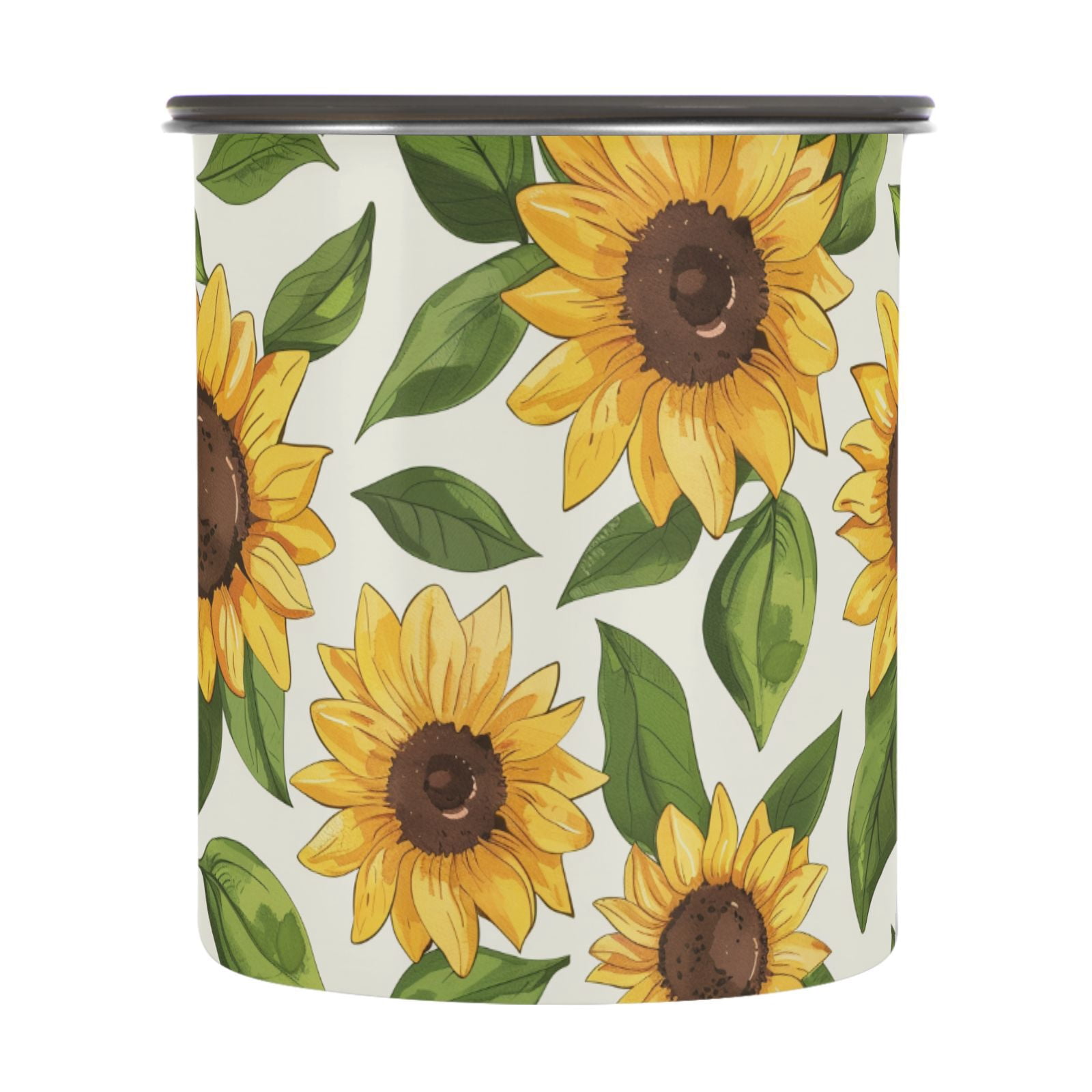 Retro Sunflower Leaves Airtight Coffee Bean Canister 30oz Food Storage Containers with Lids For Gournd, Tea, Sugar, Flour, Rice, Cereal, Candy Cookie Jar