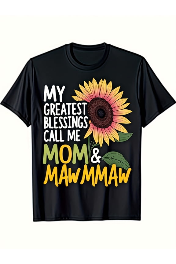 Retro Sunflower Mom and Mawmaw T-Shirt for Women Cute Heartwarming Mother's Day Floral Gift Tee Vibrant Graphic Casual Apparel
