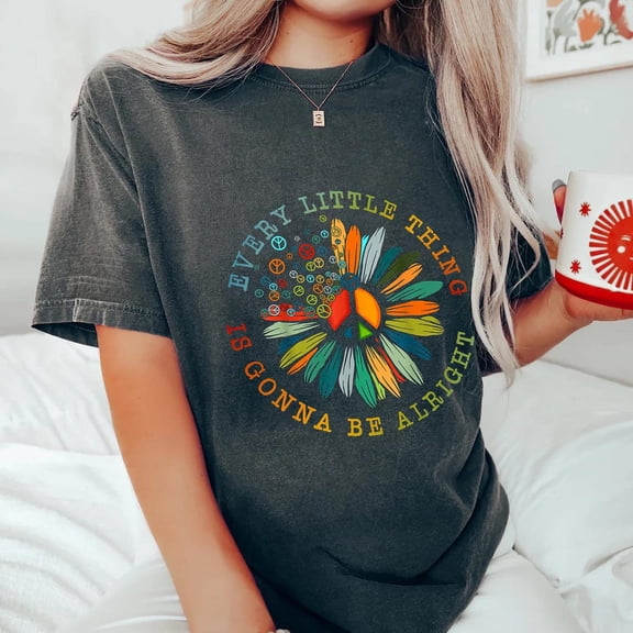 Retro Sunflower Peace Sign T-Shirt: Hippie Boho Positive Vibes SWEATSHIRT All Size S-5XL