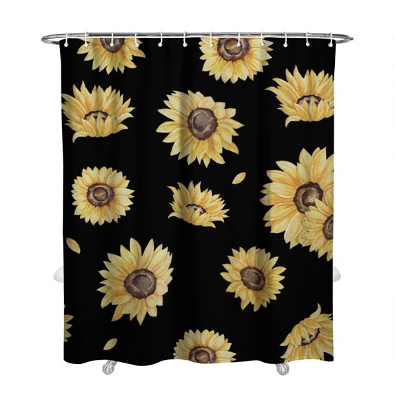 Retro Sunflower Shower Curtain 72x84 with Hooks, Boho Yellow Floral Butterfly Bee Wildflower Pattern, Quick-Dry Polyester for Rustic Farmhouse Country Bathroom Decor