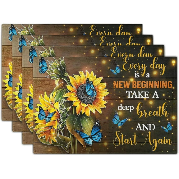 Retro Sunflower Table Placemats Set of 4 Vintage Plants Floral Butterfly Rustic Farmhouse Wooden Board Decor Table Placemats for Living Room Kitchen Party Holiday Dinner Home Decorate