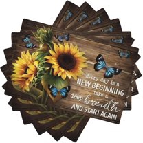 Retro Sunflower Table Placemats Set of 6 Vintage Plants Floral Butterfly Rustic Farmhouse Wooden Board Decor Table Placemats for Living Room Kitchen Party Holiday Dinner Home Decorate