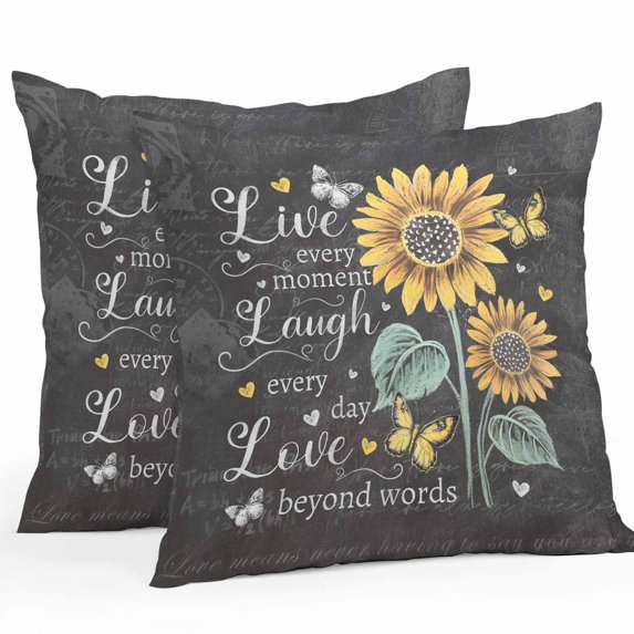 Retro Sunflower Throw Pillow Covers 20x20 Inch Set of 2, Spring Summer Farmhouse Floral Butterfly Waterproof Outdoor Pillow Covers, Decorative Cushion Pillowcases for Couch, Sofa, Bed, Garden, Patio