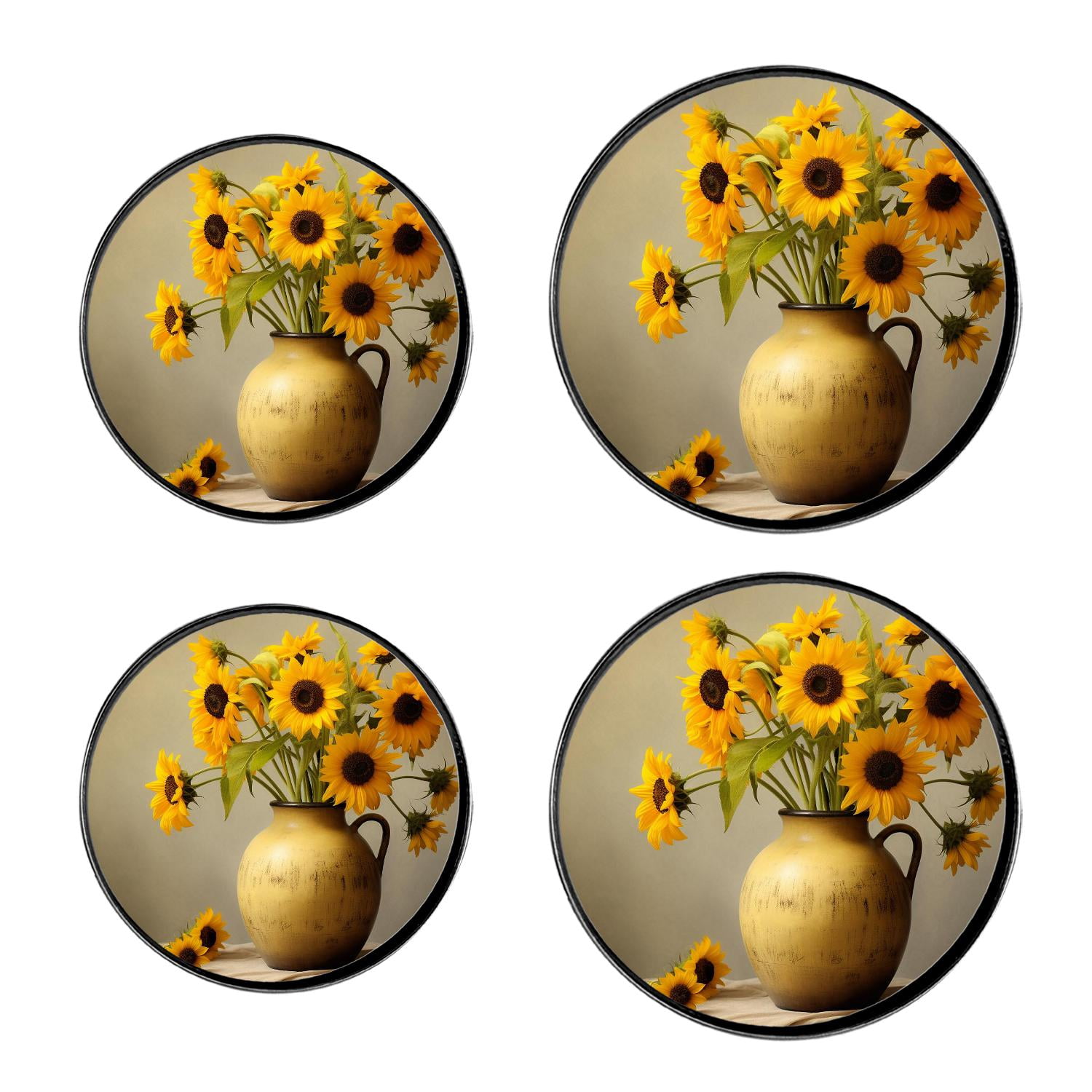 Retro Sunflower Yellow Floral Painting Stove Burner Covers Set,Gas