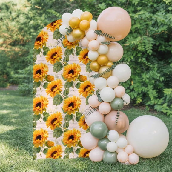 Retro Sunflowers Arch Backdrop Cover 4 FT, Yellow Flowers Old Newspaper Background Wedding Arch Cover Stretchy Backdrop Stands Covers for Birthday Party Ceremony Banquet Decor