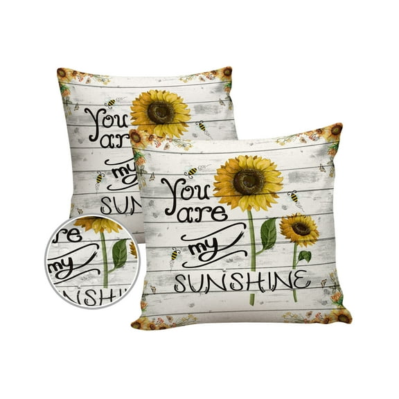 Retro Sunflowers and Bees Outdoor Pillow Covers Set of 2, Decorative Waterproof Throw Pillow Case, You Are My Sunshine Cotton Linen Soft Cozy Cushion Pillowcases