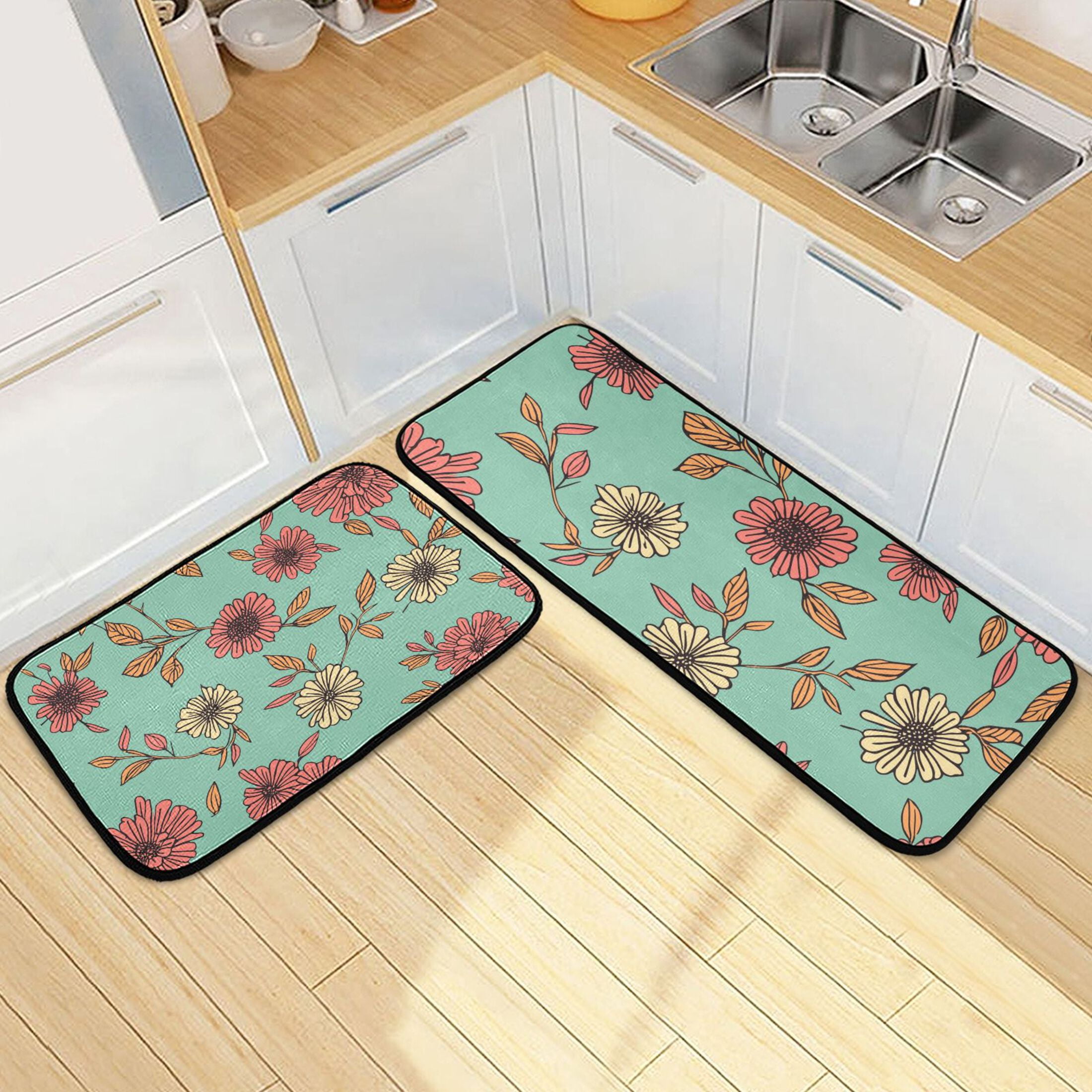 Retro Sunflowers Kitchen Rugs Set of 2 Non Slip Floor Foam Mat ...