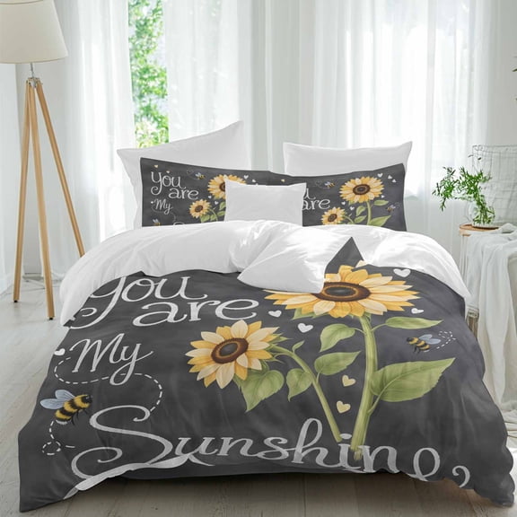 Retro Sunflowers Queen Size Comforter Set, Yellow Flower You Are Sunshine Bees Bedding for All Seasons, 4 Pcs Bed Set, 1Quiltcover (90"x92") ,1Sheet(94"x116"), 2Pillowcases (30"x20")