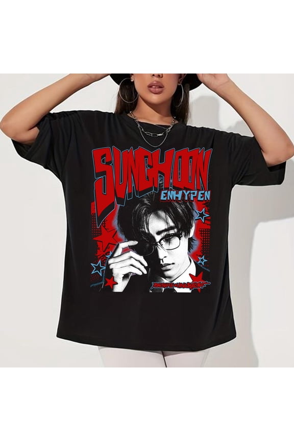 Retro Sunghoon Enhypen T-shirt, Enhypen Desire: Unleash Shirt, Enhypen Walk The Line World Tour Tee,Black Color,Size 3XL