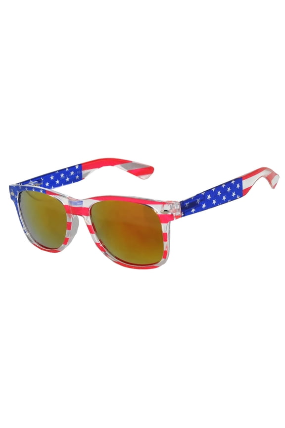 Retro Sunglasses - American Flag Clear Frame / Red Mirror Lens
