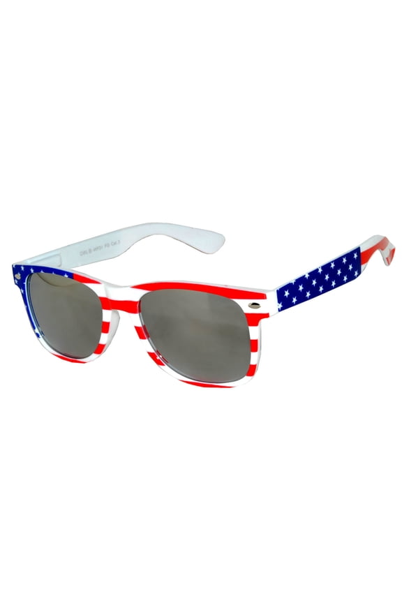 Retro Sunglasses - American Flag Frame / Silver Mirror Lens