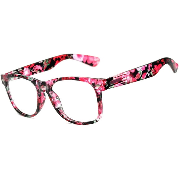 Retro Sunglasses - Floral Red Frame / Clear Lens