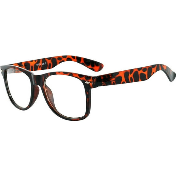 Retro Sunglasses - Leopard Frame / Clear Lens
