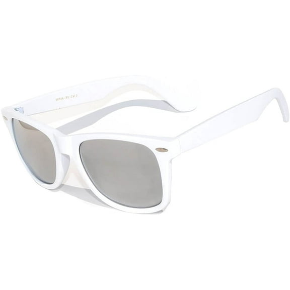 Retro Sunglasses - Matte-White Frame / Mirror Lens