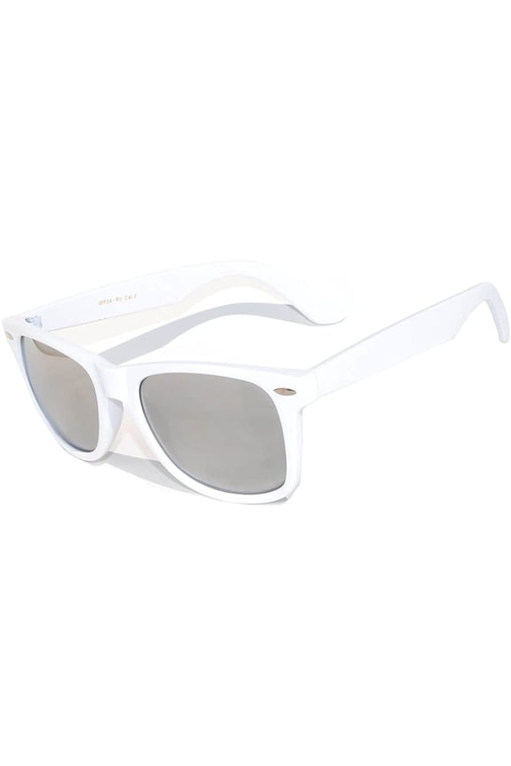 Retro Sunglasses - Matte-White Frame / Mirror Lens