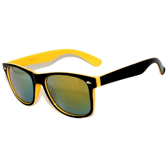 Retro Sunglasses - Two-tone Black Yellow Frame / Mirror Lens