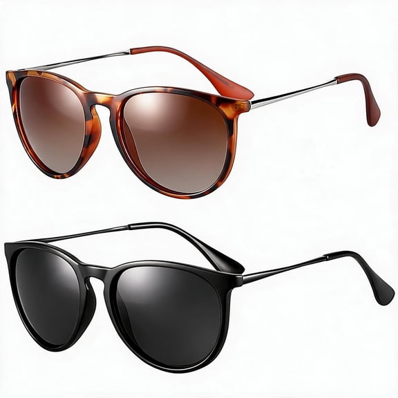 LOOIKOOS Retro Sunglasses for Women,2 Pack Womens Sun Glasses Polarized Trendy Sunglasses Classic