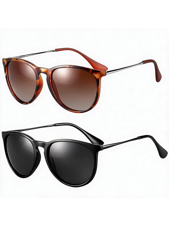 Retro Sunglasses for Women,2 Pack Womens Sun Glasses Polarized Trendy Sunglasses Classic