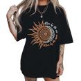 thumbnail image 1 of Retro Sunlit Celestial Mandala Print Womens Short Sleeve T-Shirt Oversized Black Tops, 1 of 5