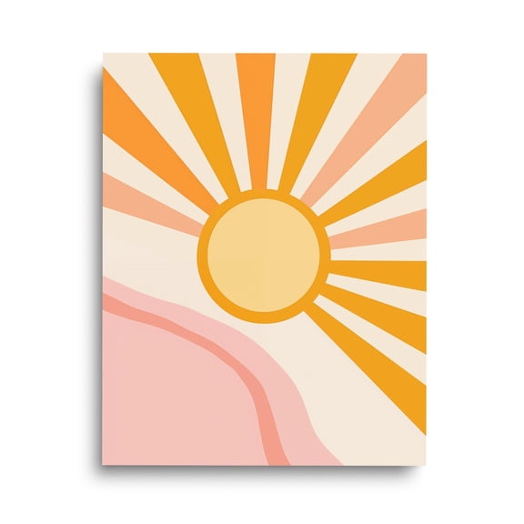 Retro Sunrise Line Art Print, 70S Boho Wall Decor, Minimalist Sun Poster, Vintage Style Artwork, Hippie Home Art, Geometric Nature Wall Art Home Decor #4022, Unframed Poster Size 8x12