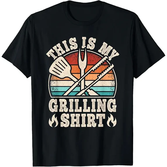 Retro Sunset BBQ Grill Master Spatula Funny Men Graphic T-Shirt