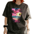 thumbnail image 1 of Retro Sunset Beach Graphic Tees T-shirt Vibrant Tropical Palm Tree Ocean Tops Round Neck Black S-2XL Plus Size, 1 of 5