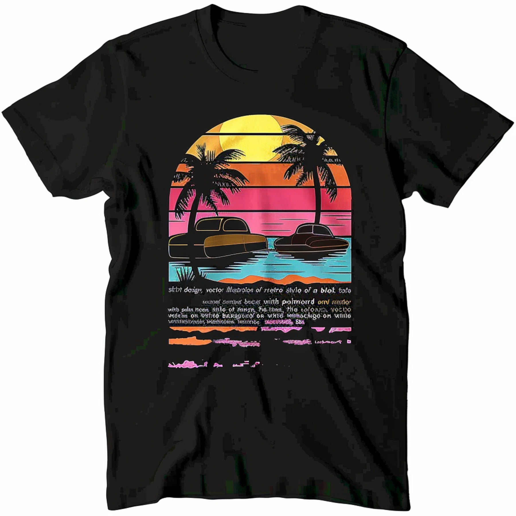 Retro Sunset Beach Scene TShirt Vintage 70s Poster Art Palm Trees ...