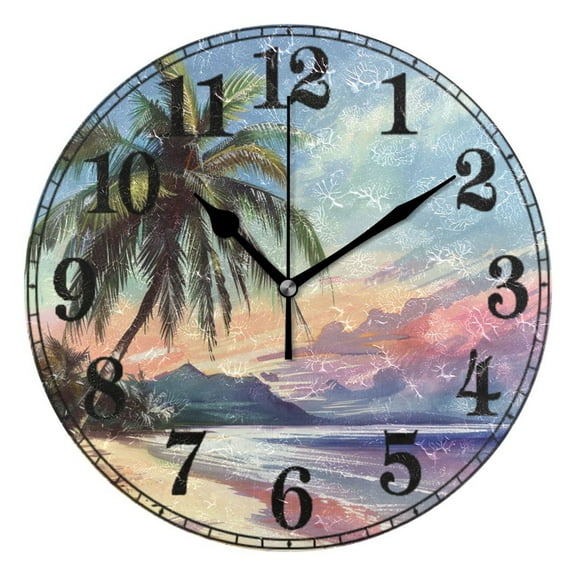 Retro Sunset Beach Silent Wall Clock 10" Non-Ticking Battery Clock