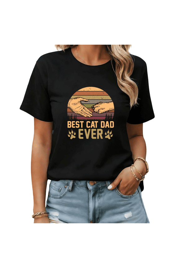 Retro Sunset Best Cat Dad Ever Fist Bump Paw Graphic Tees Mens Tshirt Shirts Black White S-5XL Tops
