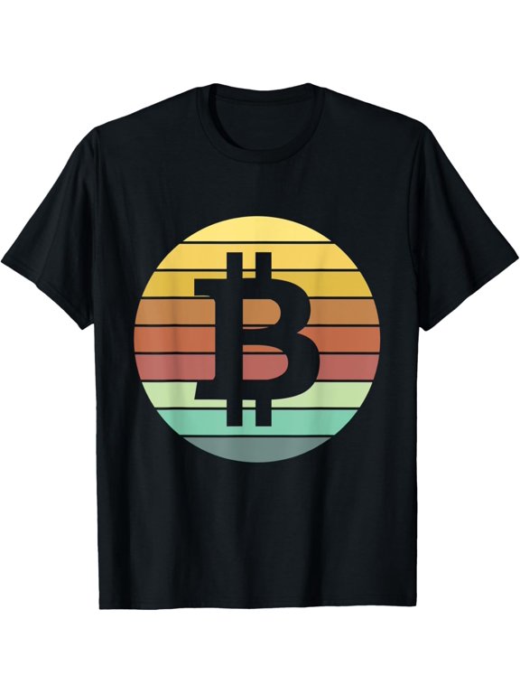 Retro Sunset Bitcoin Logo Cryptocurrency Satoshi Nakamoto T-Shirt men and women can wear, black, white, gifts