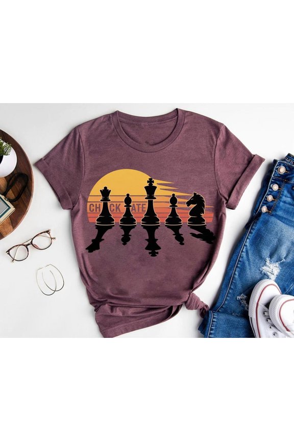 Retro Sunset Chess Shirt: Checkmate Graphic Tee, Chess Lover Gift TSHIRT All Size S-5XL
