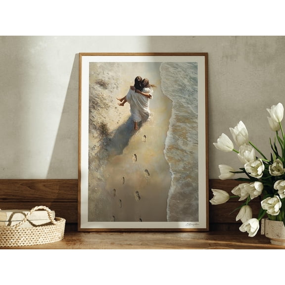 Retro Sunset Christian Fish Symbol Modern Religious Wall Art Print, Unframed Canvas 24x36in