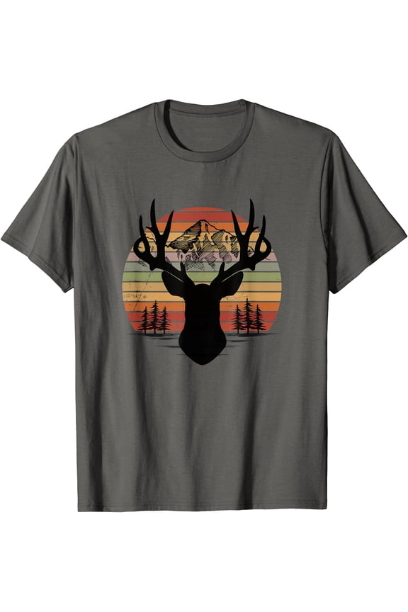 Retro Sunset Deer Mountain Antlers Rustic Stag Elk T-Shirt, Unisex T-Shirt