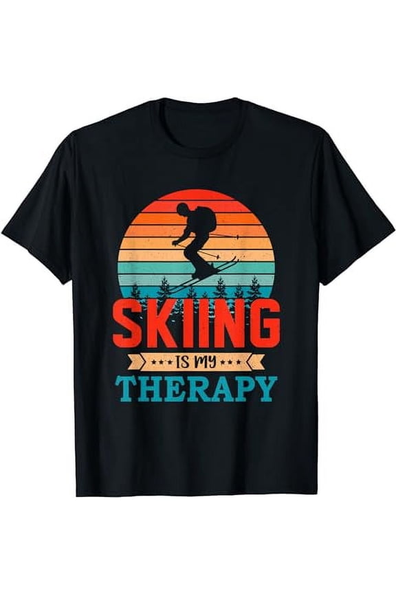 Retro Sunset Design Skiing Gift for Funny Skiers T-Shirt