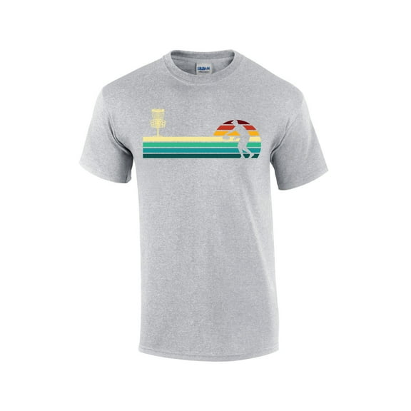 Retro Sunset Disk Golf Mens Short Sleeve T-shirt Graphic Tee-Sports Grey-4xl