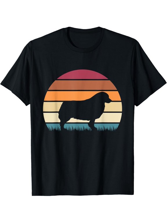Retro Sunset Dog Pet Lover Miniature Australian Shepherd T-Shirt men and women can wear, black, white, gifts