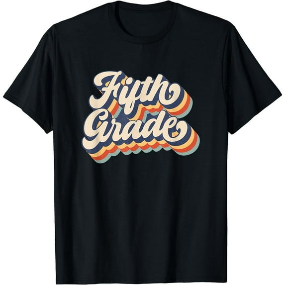 Retro Sunset Fifth Grade Teacher & Student Back To School T-Shirt Black 4X-Large