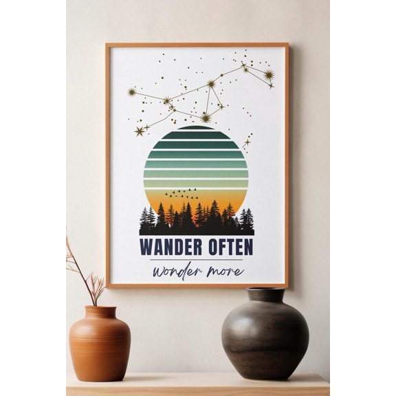 Retro Sunset Forest Typography Poster Wander Often Poster Wall Art Decor 16x24 UNFRAMED