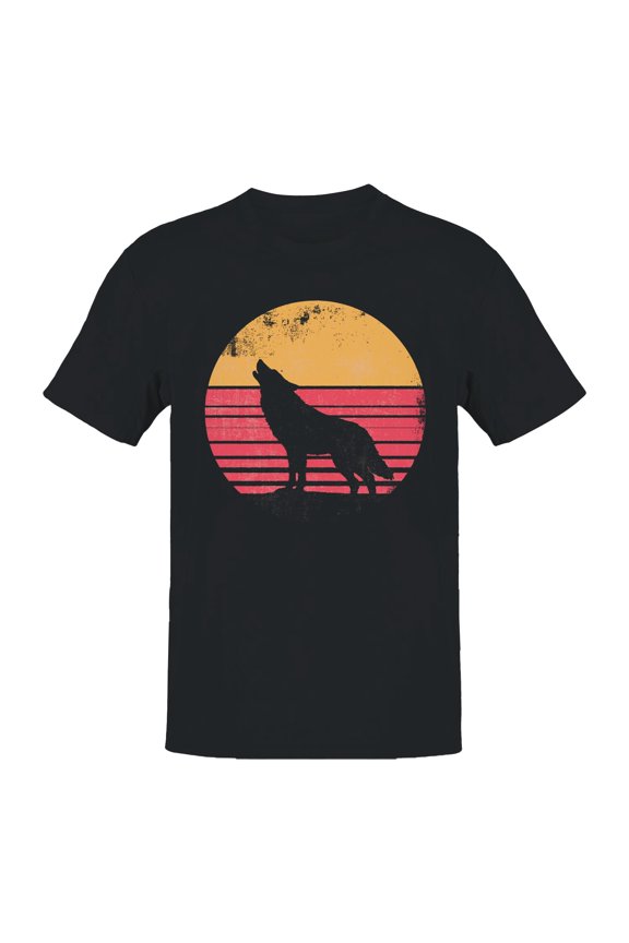 Retro Sunset Howling Wolf Men's T-shirt