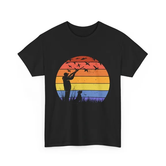 Retro Sunset Hunter Dog Silhouette Hunting Hound Outdoor Unisex T-Shirt, S-5XL