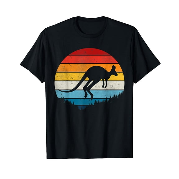 Retro Sunset Kangaroo Silhouette Men Women Casual Graphic T-Shirt