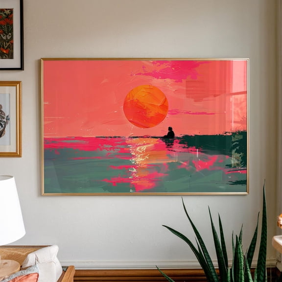 Retro Sunset Landscape Orange Verano Dopamine Art, Unframed Paper Poster 8x10in