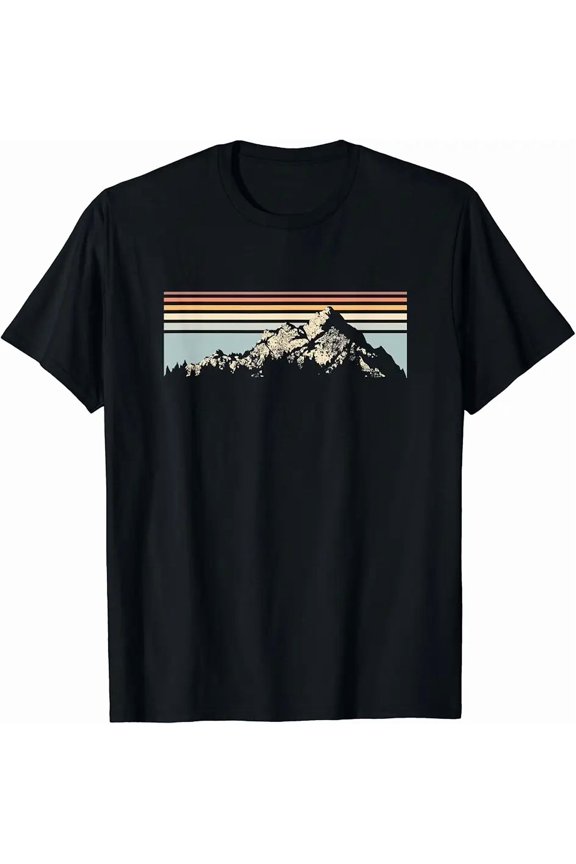 Retro Sunset Mountain Graphic for Unisex Summer Hiking Short Sleeve T-Shirt