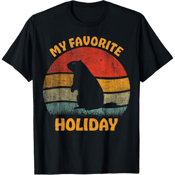 Retro Sunset My Favorite Holiday Ground Hog - Groundhog Day T-Shirt
